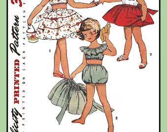 Childs BLOUSE Top SKIRT Bloomers Girls Simplicity 4755 Vtg 1954 Sewing Pattern