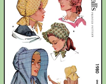 Centennial SUNBONNET Pattern Misses/Girls 3 Styles Pilgrim McCall's 1980 One Size