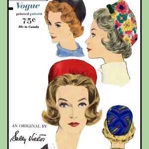 Pillbox HAT Pattern 21-1/2" by Sally Victory Vogue 5352 VTG 1961 Sewing Craft