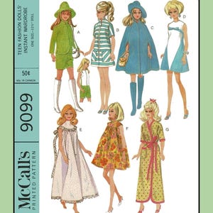 Doll 11-1/2&quot; Fashion Clothes Instant Wardrobe Craft Sewing Pattern 9099 Vtg 1967