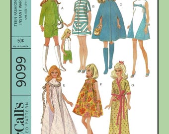 Doll 11-1/2" Fashion Clothes Instant Wardrobe Craft Sewing Pattern 9099 Vtg 1967