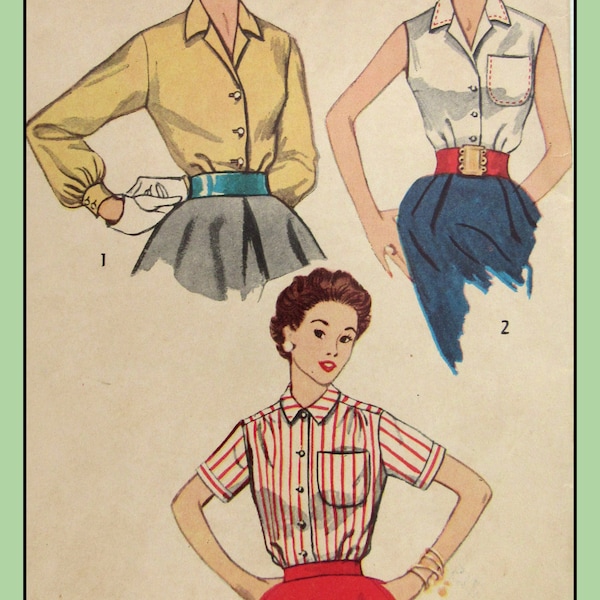 Fitted BLOUSE Top SHIRT Misses Juniors Size 11 RARE Simplicity 4256 Vintage 1953 Sewing Pattern