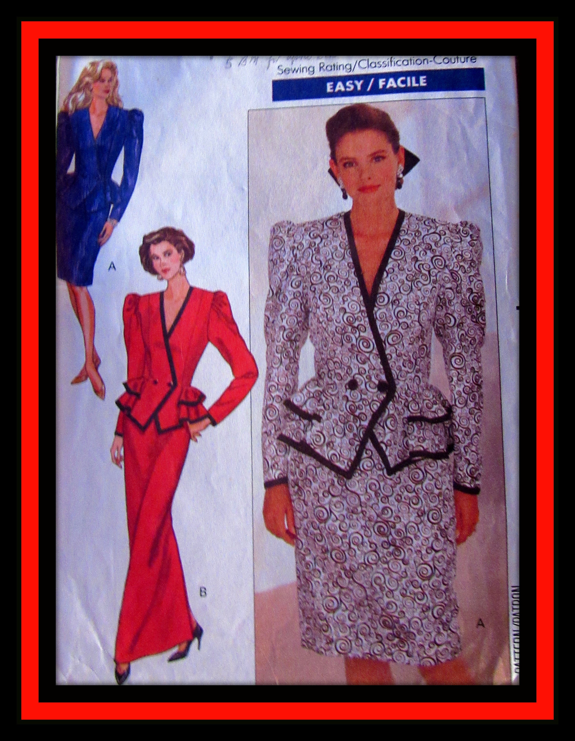 SUIT Rare Fitted TOP and SKIRT Vintage 1989 Butterick 4516 Misses Sizes 6-8-10 or 12-14-16 Fabric Sewing Pattern
