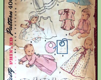 Vtg 1956 Infants LAYETTE Pattern Baby Dress Bonnet Coat Bib KIMONO + Simplicity 4507 ORIGINAL