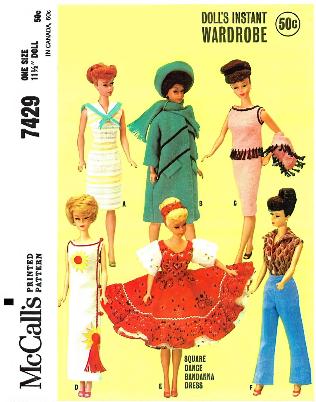 Clothes Pattern for 11-1/2 Teen Doll Instant Wardrobe Mccall's 7429 Vtg ...