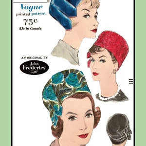 Pillbox HAT Turban by John Frederics Vogue 5366 Vintage 1960&#39;S Sewing Pattern Sz 22 or 23