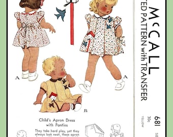 Vintage 1939 Baby Apron Dress Pattern, Bird Applique (Size 6 Mo) McCall 681