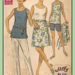 Wrap-SKIRT Top PANTS Shorts Size 16-1/2 JIFFY Simplicity 8264 Vintage 1969 Sewing Pattern