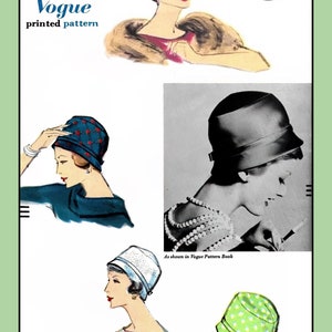 May include: Vintage Vogue sewing pattern for a hat, pattern number 9601, head size 23. The pattern is for a hat with a variety of styles, including a red hat with a bow, a blue hat with a red trim, a black hat with a white trim, and a green hat with white polka dots. The pattern is from John Frederics.