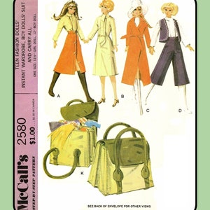 11-1 / 2 &quot;Mädchen Puppe 12&quot; Junge Puppenkleidung w Carry-All McCall&#39;s 2580 Vtg 1970 Schnittmuster