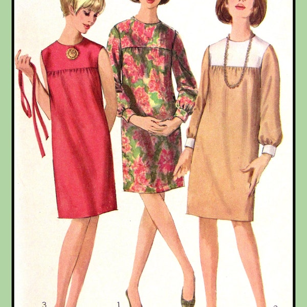 Misses One-Piece Dress SHIFT Jewel Neckline Size 14 Simplicity 6578 Vintage 1966 Sewing Pattern