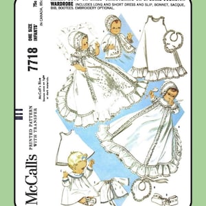 BABY Christening GOWN Pattern 7718 Baptism Dress w Embroidery Infant Vintage 1965 Sewing Craft