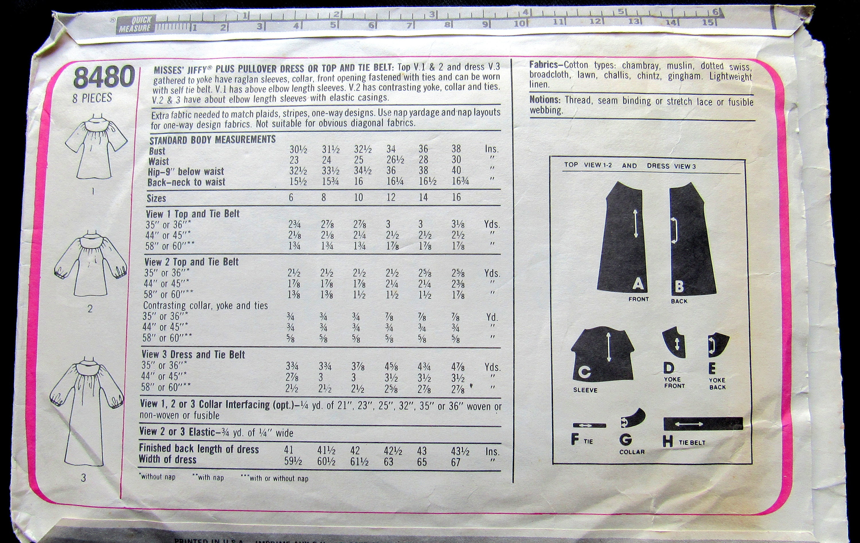 Vintage 1977 Simplicity 8480 Jiffy Plus Pullover Dress Sewing Pattern ...