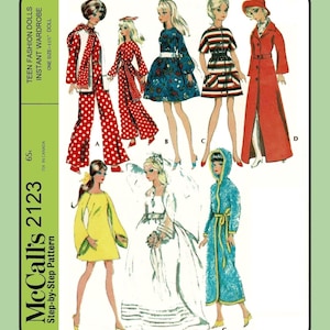 11-1/2&quot; Doll Clothes Instant Wardrobe McCall&#39;s 2123 Vtg 1969 Sewing Pattern