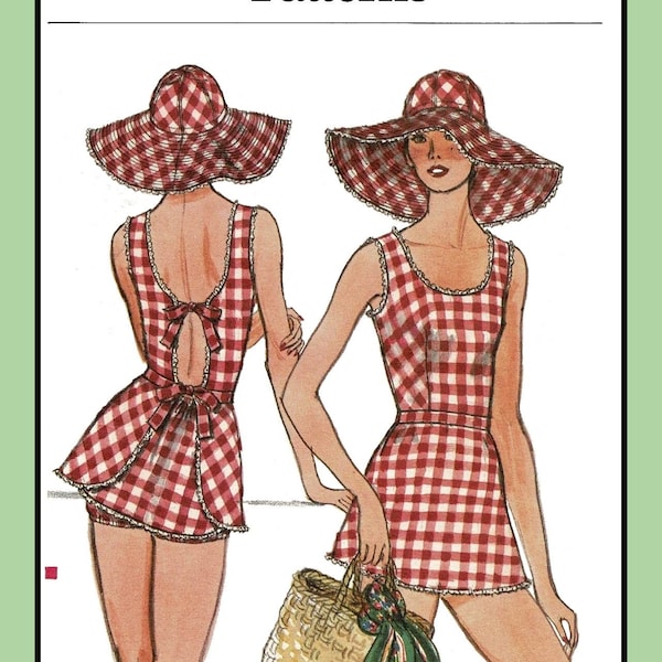 Misses Two-piece SWIMSUIT Bathing Suit FLOPPY Sun Hat Vogue 9230 Vtg 1975 Sewing Pattern