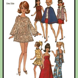 11-1/2&quot; Teen Doll Clothing Pattern for Barbie® Wardrobe Simplicity 8466 Vtg 1969 Sewing Craft