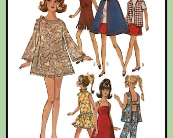 11-1/2" Teen Doll Clothing Pattern for Barbie® Wardrobe Simplicity 8466 Vtg 1969 Sewing Craft