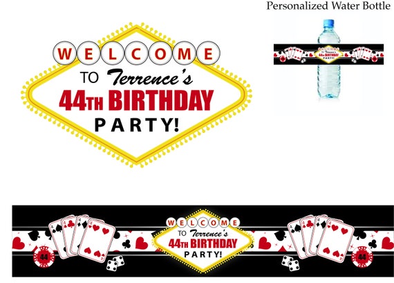 Las Vegas Casino Theme Birthday Party water bottle labels