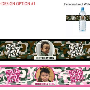 Camo Theme water bottle labels