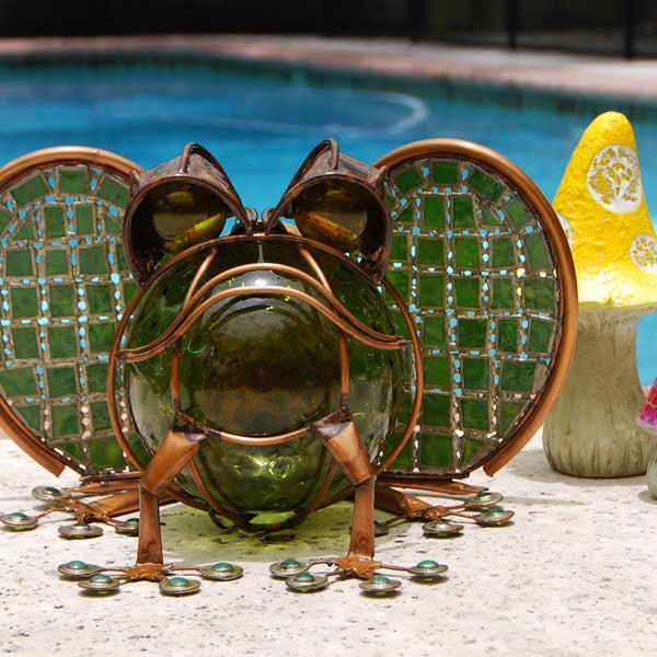 Metal Frog Yard Art, Garden Art Sculpture, Toad, Metal Outdoor, Statue, Metal Art, Stain Glass, Copper
