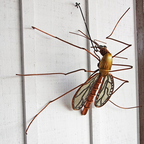 Large Mosquito Garden Sculpture in "Standing" Position, Yard Art Sculpture,  Copper and Stain Glass 4