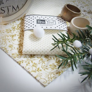 Tovaglioli di cotone NATALIZIO a pois dorati, set da 2 pezzi, decorazione natalizia invernale zerowaste