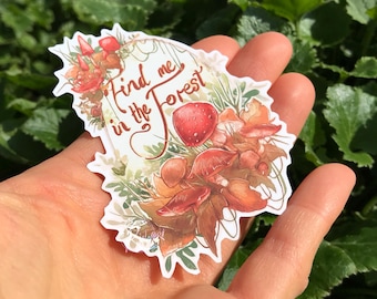 Whimsical Cottagecore Woodland Sticker, Autumn Inspired Mushroom Decal