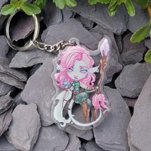 Critical Role Caduceus TTRPG | Mighty Nein Inspired Keyring | Double Sided | Chibi Character | Clear Acrylic Firbolg Keychain Charm