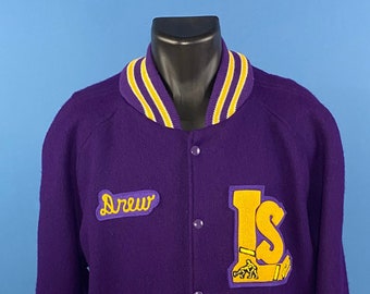 Vintage 1990's // Letterman Jacket // XL // Shahan's // Made in USA // 1994 // Purple // Yellow // Vikings // Golf // Wrestling