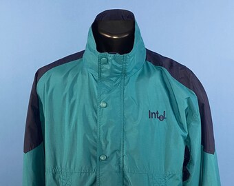 Vintage 1990's // Intel Promo Jacket // XL // Sierra Sports // Teal // Black // Computer Processor // Gaming // PC // Games //