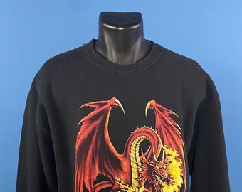 Vintage 1990's // Fire Breathing Red Dragon Crewneck // Medium // Thunder Sportswear // Black // Red // Yellow // D&D // 5E // Fantasy