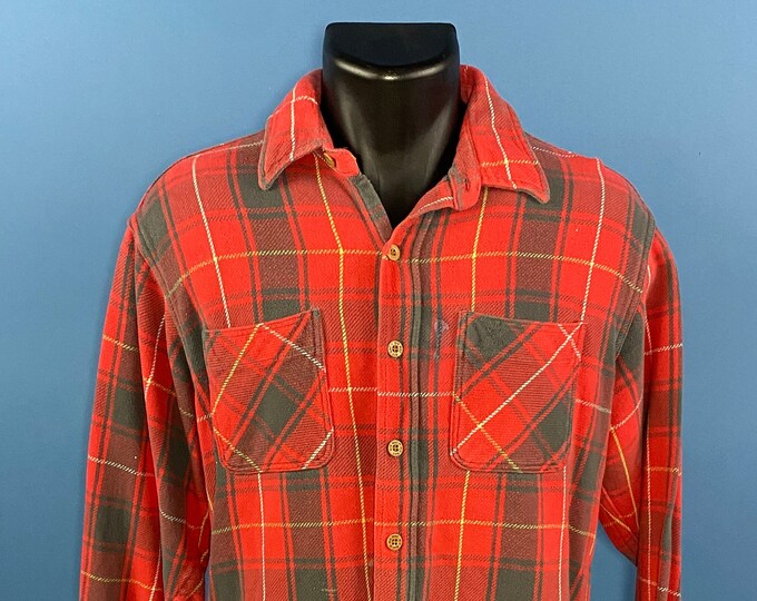 Vintage 1980's // Big Mac Flannel // Large // Made in USA // Cotton // Red // Yellow // White // Black // Faded //