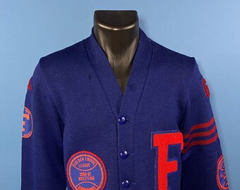 Vintage 1960's // Wool Letterman Sweater // Medium // College-Hi Shop // Made in USA // Folsom High // 1968 // Leslie // Block Society  //