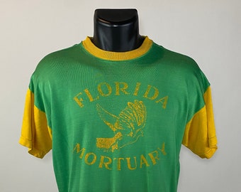 Vintage 1960's // Florida Mortuary Jersey // Large // Athletic Knitwear mfg. co. inc. // Hialeah // Green // Yellow // Dove // Bird