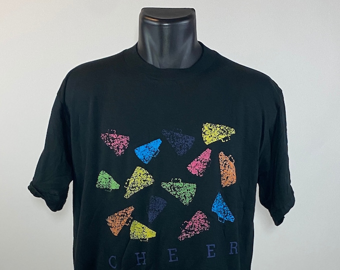 Vintage 1990's // Cheer T-Shirt // XL // Jerzees // Single Stitch // Made in USA // Black // Cheerleaders // Pep Rally //