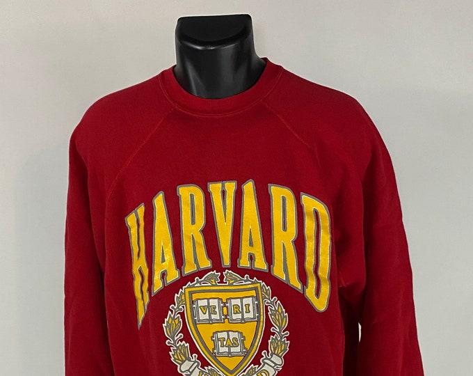Vintage 1980's // Harvard University Crew Neck Sweatshirt // XL // Discus Athletic // Tultex // Red // Gold