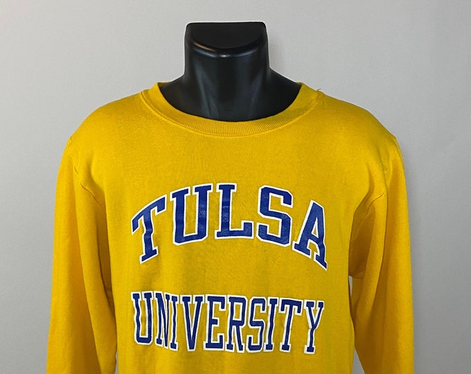 Vintage 1980's // Tulsa University Crewneck // Medium // Champion // Made in USA // Yellow // Blue // Collegiate // Oklahoma // Law