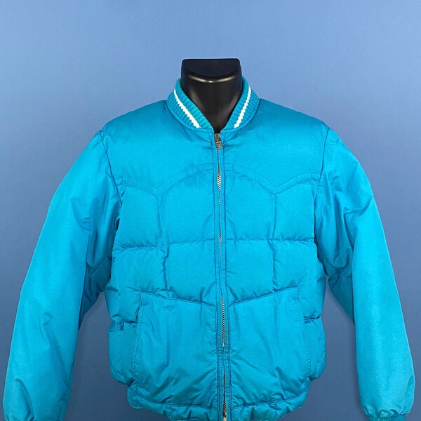 Vintage 1970's // Puffy Ski Down Coat // Small // Comfy // Made in USA // Teal // Western // Sioux Falls South Dakota // Stripes //