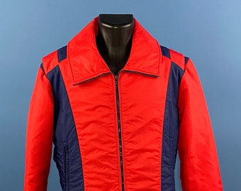 Vintage 1980's // Sportscaster Ski Jacket // Medium // Red // Navy // Zip up // Puffy //