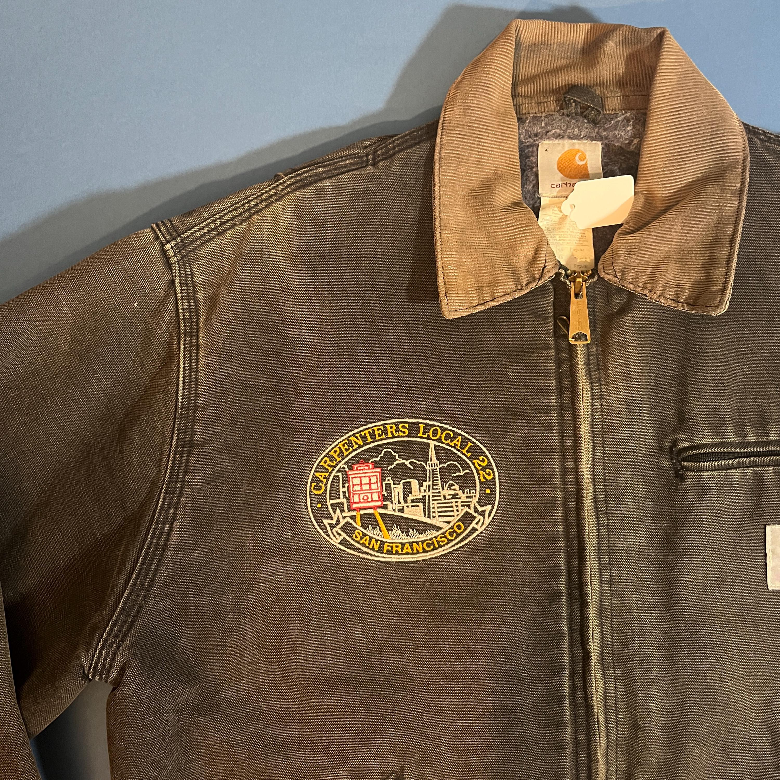 Vintage 80s Carhartt Detroit Wool Lined Tan Jacket Size 44