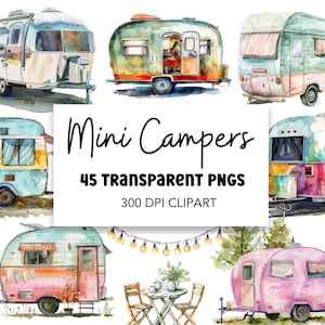 Mini Camper Clipart Bundle, digitaler Download kommerzielle Nutzung Kunst, PNG Clip Art Pack Glamping Camper