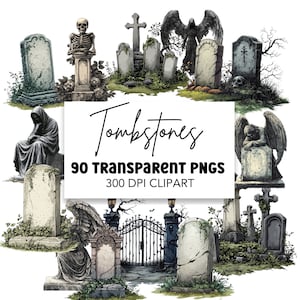 Clipartpakket Halloween-kerkhof grafsteen, png-commercieel gebruik, digitale kunst