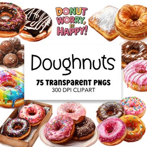 Donuts Donuts Sweet Treat Clipart Pack, ilustraciones de pastelería de café ilustradas de PNG comercial