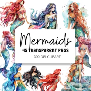Meerjungfrau Clipart Bundle, digitaler Download kommerzielle Nutzung Kunst, PNG Clip Art Pack Fantasy Clipart