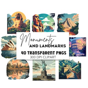 Clipartbundel Wereldmonumenten en monumenten, digitale download Kistchy Travel Poster Art