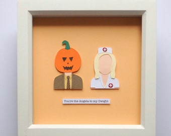 Framed 'Pumpkin Dwight & Nurse Angela' Dunder Mifflin Inspired Paper Art