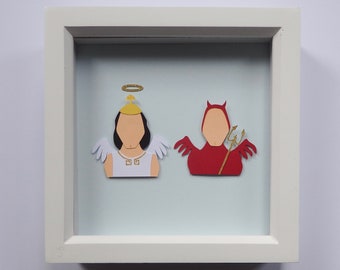 Framed 'Angel Kronk & Devil Kronk' Emperor's New Groove Inspired Paper Art