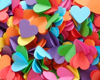 100 x 3D Paper Confetti Hearts - Wedding/ Party Table Decor - Choose your colour