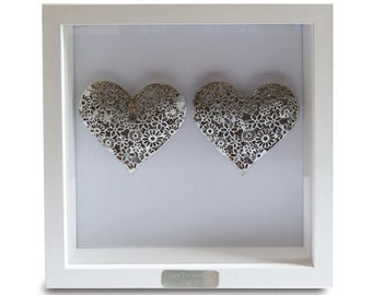 Framed Personalised Silver Hearts - 25th Wedding Anniversary Gift