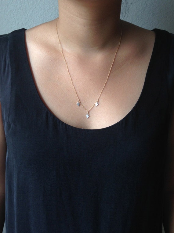 Items similar to Triple triangle drop necklace / Delicate dainty tiny